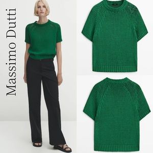 Massimo Dutti Green Short Sleeve Knit Sweater